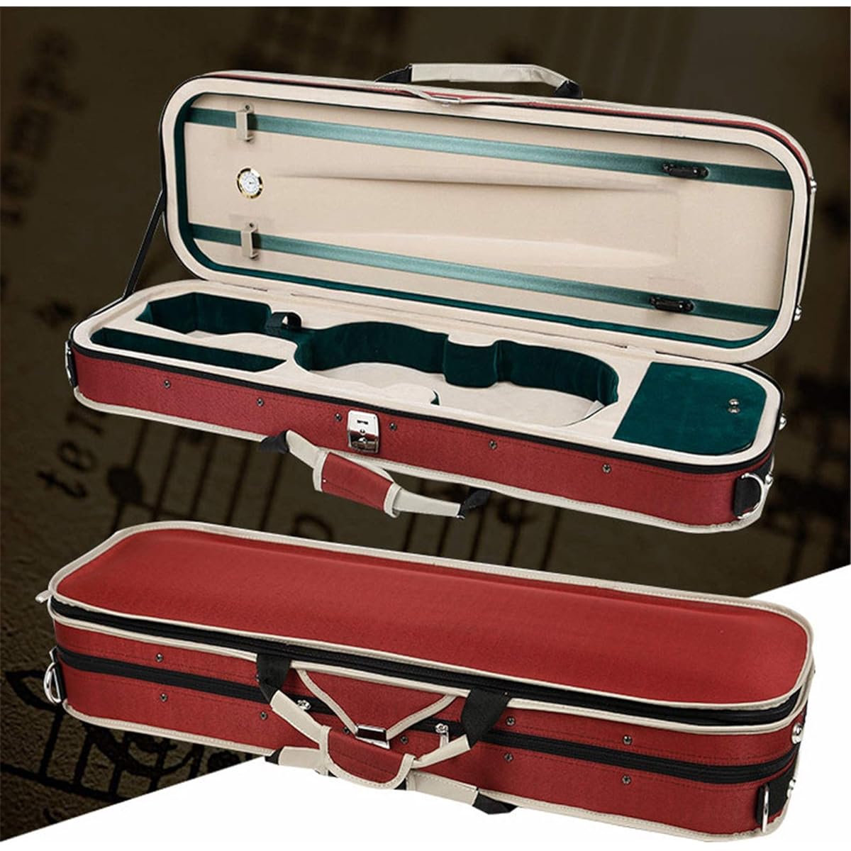 Violin Case Violin Hard Case Foam Humidity Hygrometer High Density Oval Shape with Strong Zipper Lightweight Portable (Color: ArmyGreen, Size: 4/4)