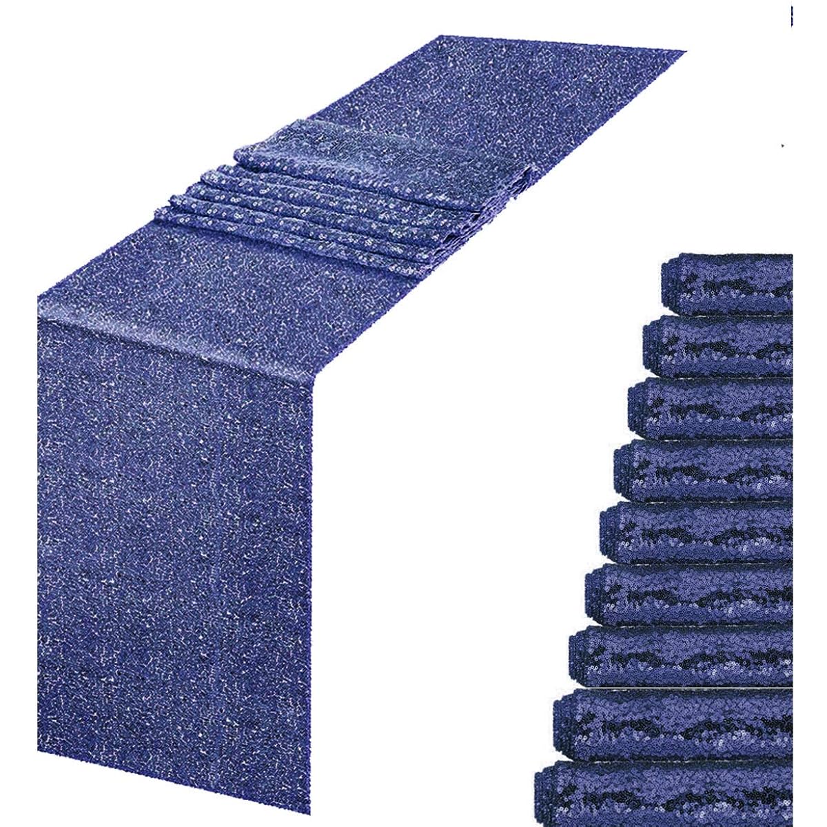 MENGQ Navy Blue Sequin Table Runner 12"x108" Pack of 10 Glitter Metallic Sequin Table Linen Runner Party Decoration Glitter Party Supplies for Baby Shower Holiday Celebration