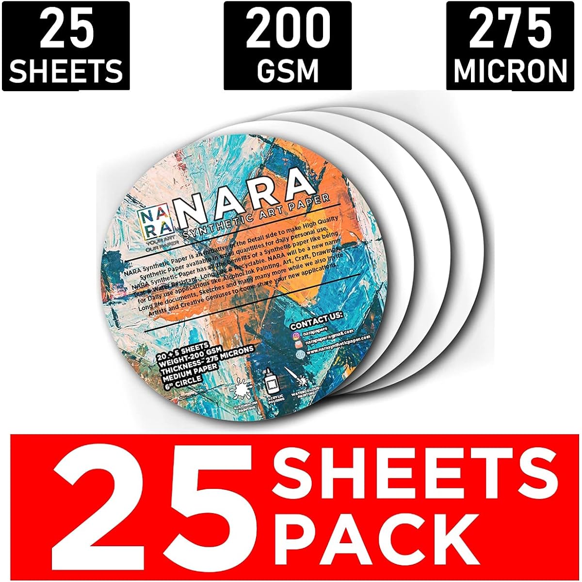 NARA | Alcohol Ink Paper | Paper for Alcohol Ink Painting | 6" Diameter Circle | 275 Micron/200GSM | Medium Paper | 10 Sheets | 100% Smudge Proof