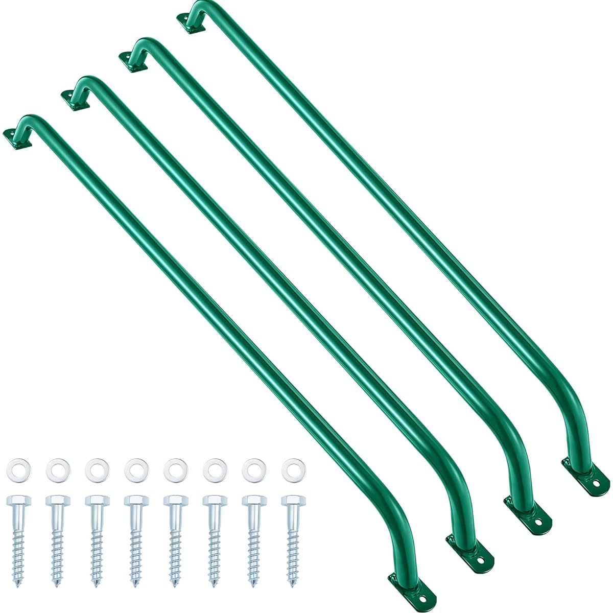 Lounsweer 4 Pack Playhouse Ladder Handle Monkey Bar Green Metal Safety Handle Grab Handle Bar Kids Playground Accessories Indoor Outdoor Games Backyard Tree House Ladder House (37'')