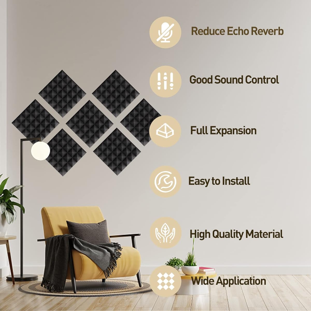 Hertber 36 Pack Pyramid Acoustic Foam, 9.8x 9.8x 2 inches Acoustic Panels, Black Sound Proof Foam Panels, Sound Absorbing Panel, Sound Panels Noise Cancelling Wall Panels…