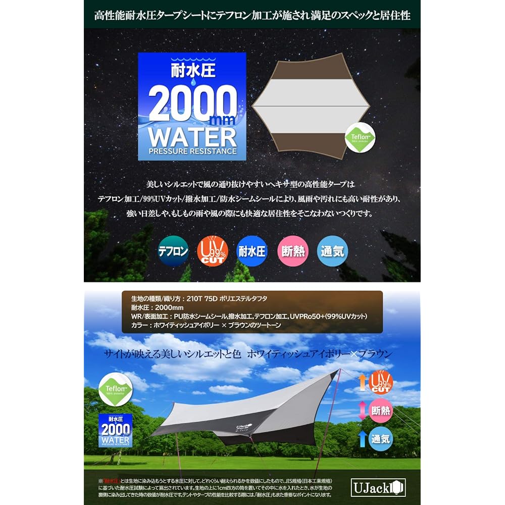 UJack Tarp Desert300 M.Tarp Total length 500cm 99% UV protection/Teflon treatment