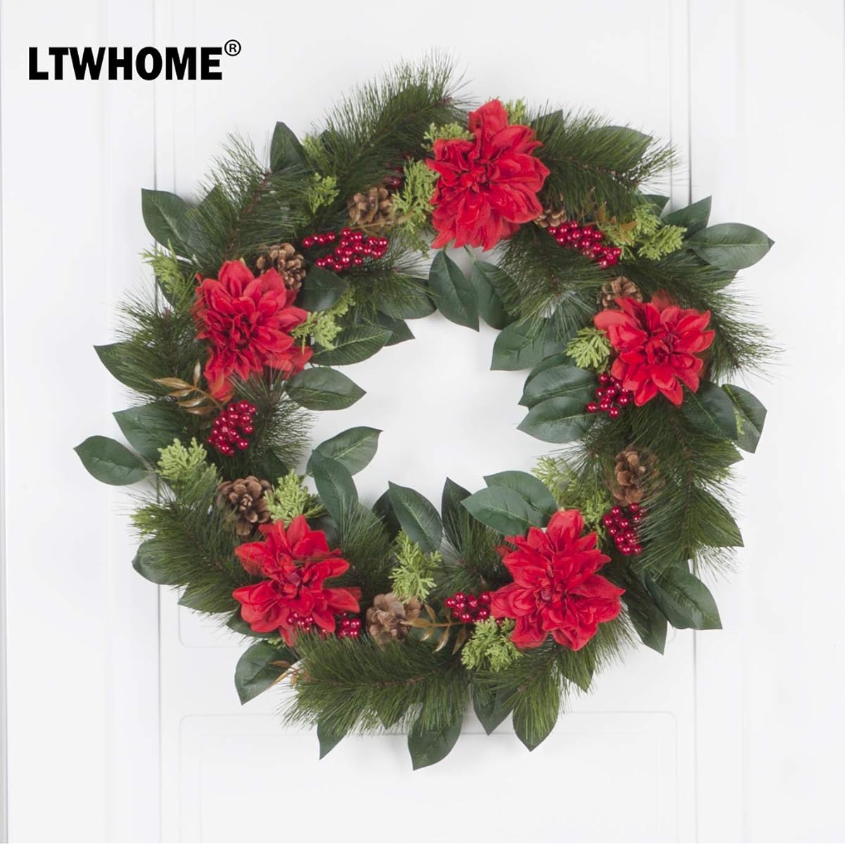 LTWHOME "Busy Time" Wreath Series WHCMRF Dahlia Size 56CM Door and Wall Decoration Interior Item Business Use