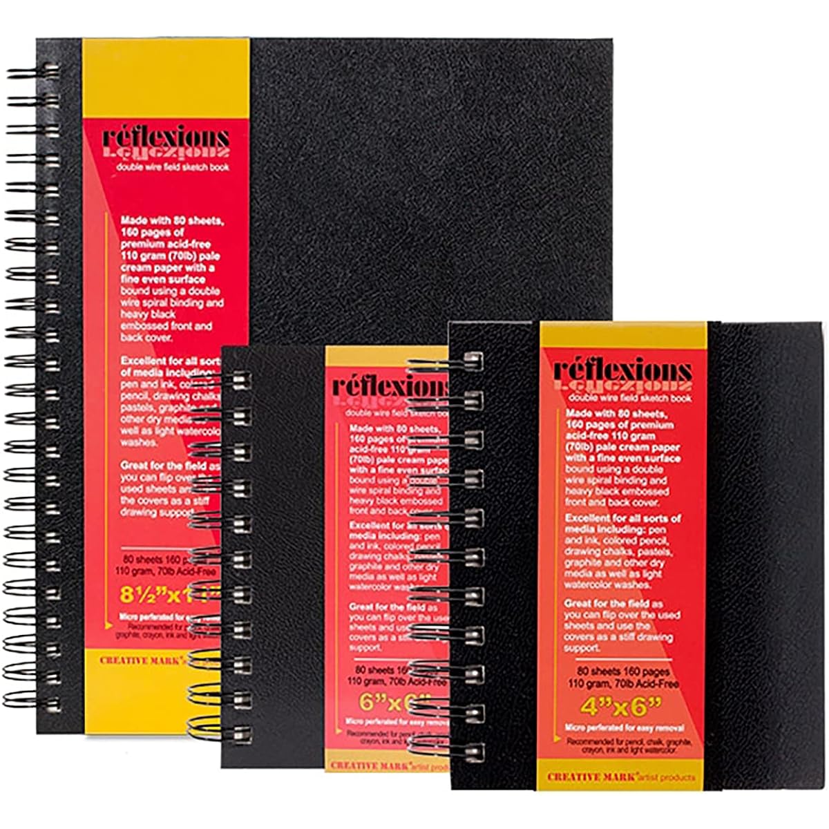 Creative Mark Double Wire Bound Sketchbook Journal Multi-Pack - Mixed Media Friendly - Textured Paper with Hardcover - Size 4 x 6" + 6 x 6" + 8.5 x 11"