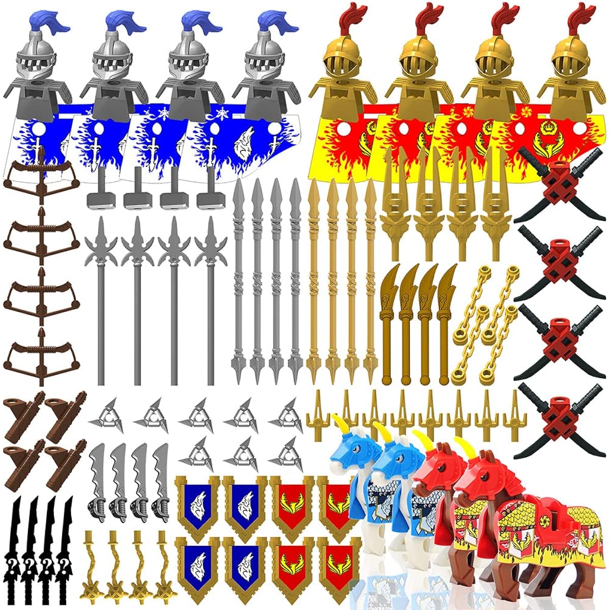 Nicolabe Weapon Pack for Minifigures Knight Weapon Set Accessories Kit Armor Helmet Cloak Shield Barding Horse Compatible with All Major Brands (Medieval Weapons)