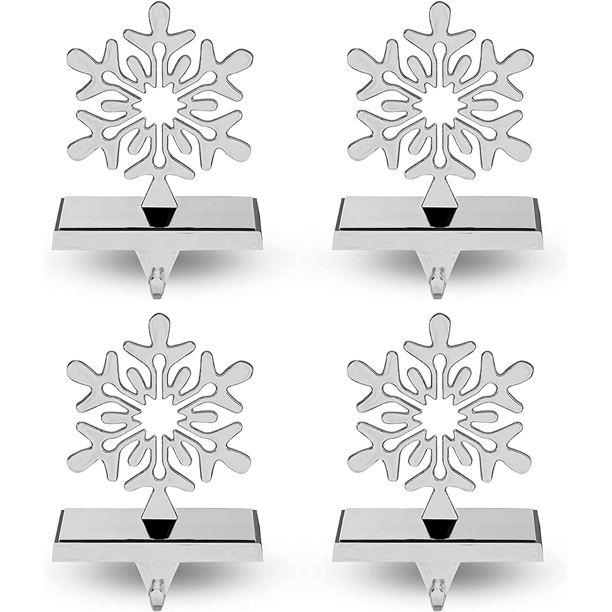 Season 4 Sparkle 4pc Snowflake Stocking Holder Perfect for Hanging - Sturdy Christmas Stocking Holder for Fireplace Mantle as Essential Christmas Decoration