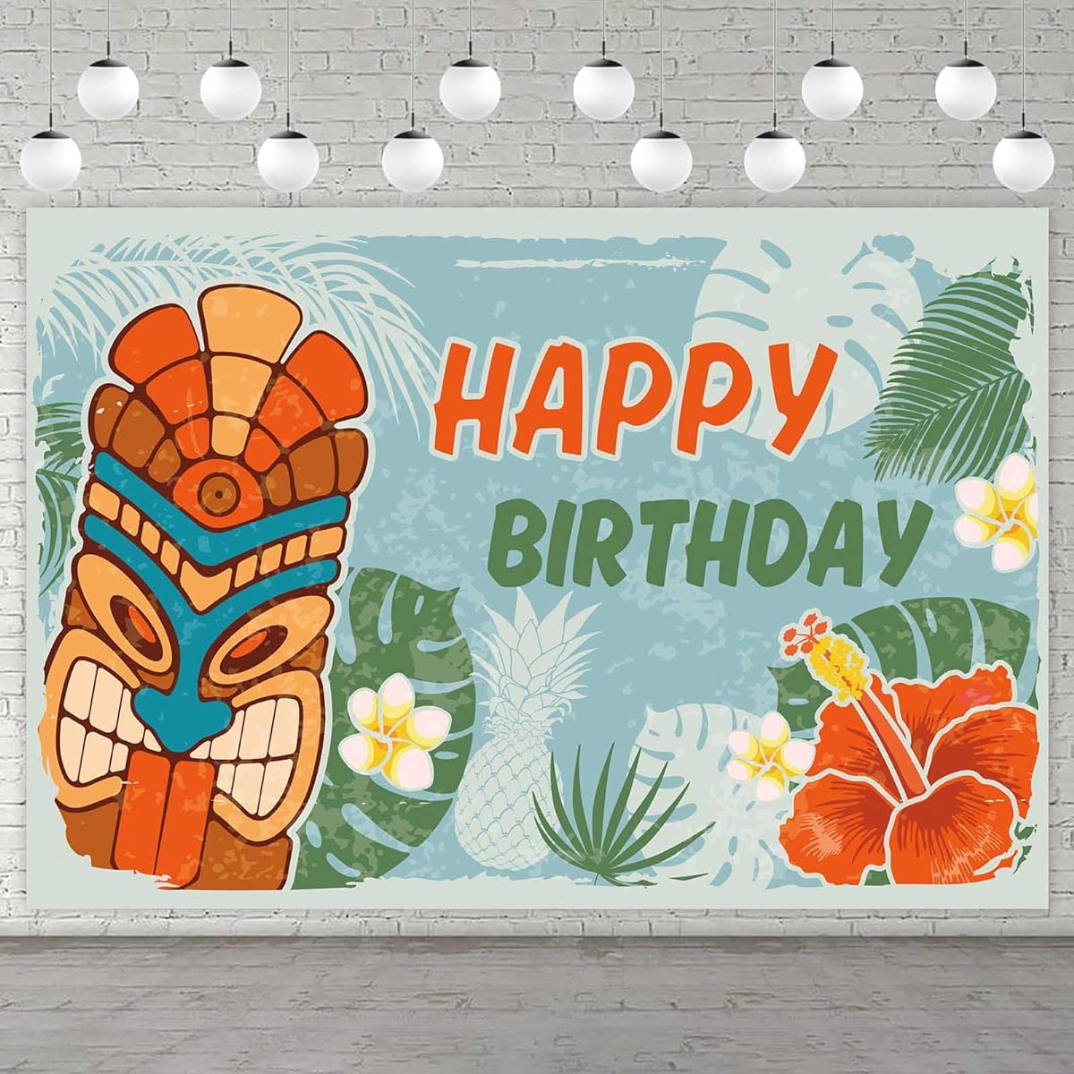 Happy Birthday Banner Background Hawaii Aloha Totem Palm Tree Leaf Theme Decor Tiki Bar Hawaiian Luau Summer Party Baby Shower Carnival Flag Decoration Favor Photo