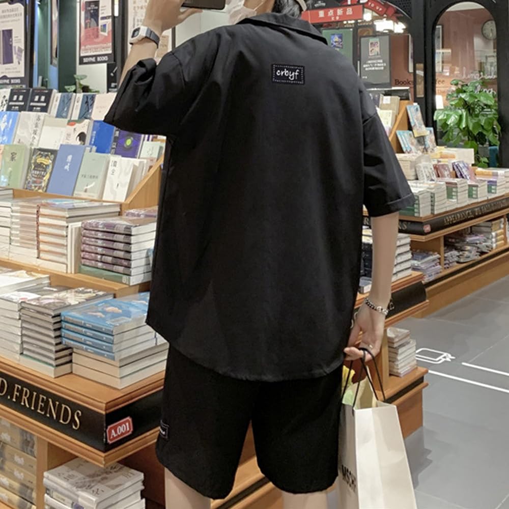 [SUKINANA] Men's Setup, Top and Bottom Set, Summer, Short Sleeve Jacket, Half Pants, 2 Piece Set, Stylish, Sweat Absorbent, Quick Drying, Large Size, Summer Clothes