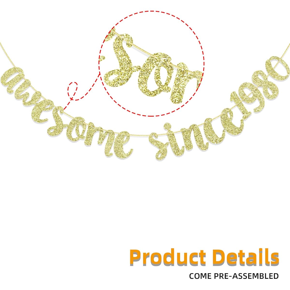 Awesome Since 1980 Banner for 42nd Birthday Decorations for Men Women Wedding Anniversary Supplies 42nd Anniversary Party Pre-Assembled Bunting Photo Backdrop (Gold Glitter)