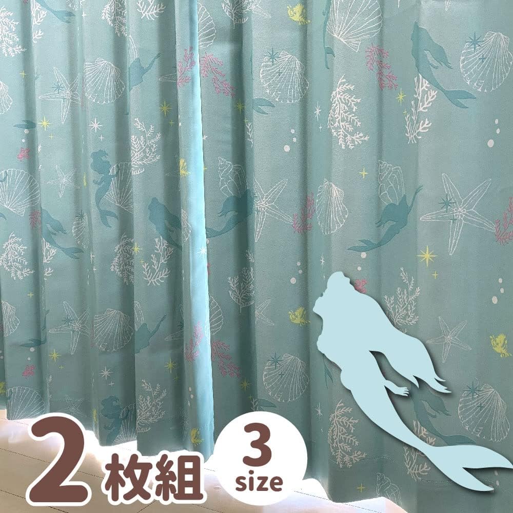 Disney Ariel Disney Grade 2 Blackout Heat Shielding Curtains Width 100 x 200cm Length Set of 2 Disney Princess Little Mermaid Washable Character SB-555-D