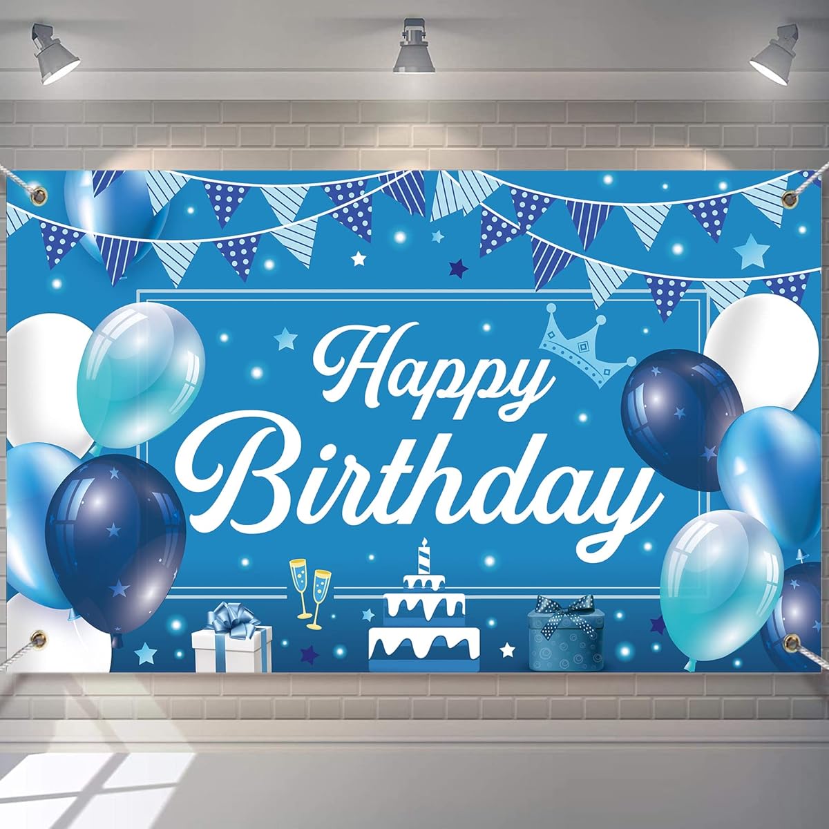 Happy Birthday Backdrop Banner Gold Balloon Sign Party Decorations Large Black Gold Background Poster Photo Booth Banner Blue