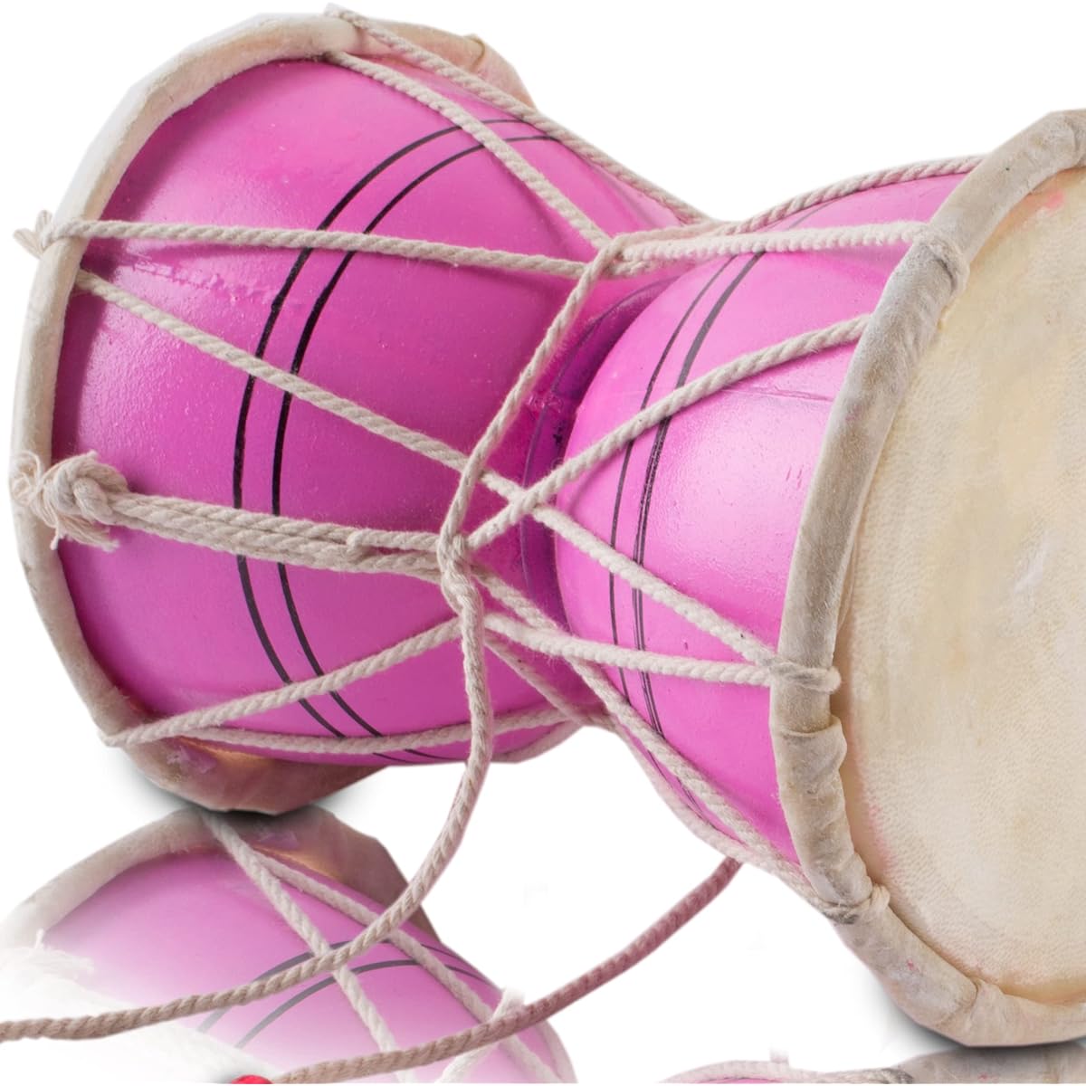 Handmade Wooden & Leather Classic Indian Ethnic Dumroo Hand Drum Set Percussion Decoration Collectible Showpiece Musical Instruments of the World (Pink)