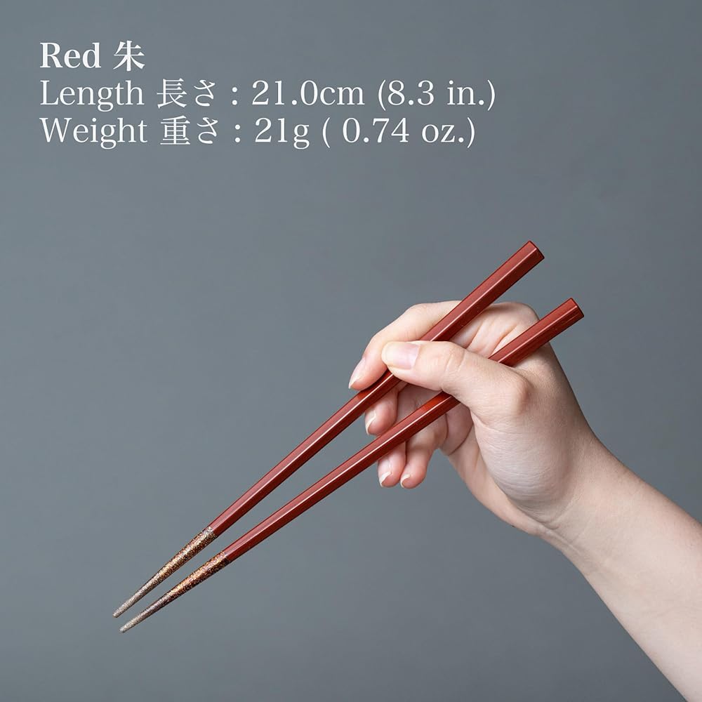 Kasyou Studio Kasho Kobo Urushi Health Chopsticks Dishwasher Safe (Vermilion / Pentagonal / 21cm / Made in Japan) Luxury Kaga Makie Stylish Chopsticks (Comes in a Cosmetic Box) Celebration Souvenir Gift Present