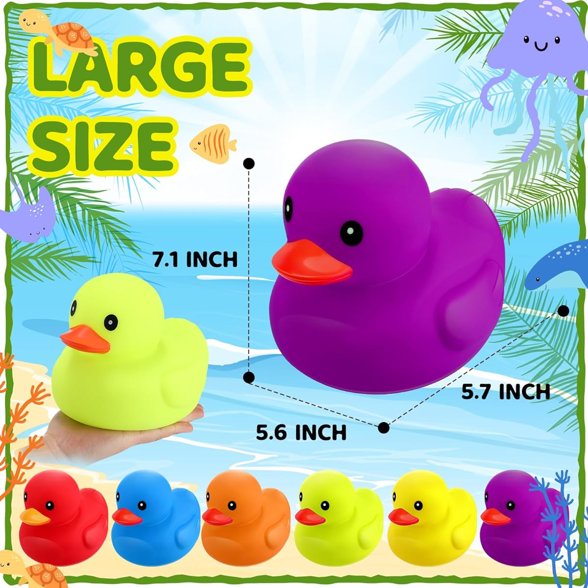 Leyndo Rubber Duck Bath Toys, 7.1" Jumbo Rubber Duck Set, Large Colorful Floating Ducks, Ducks Party Favors, Floating Squeaky Ducks on Water, Bathtub Toys, Summer Pool Baby Shower Party Supplies (24 Pieces)