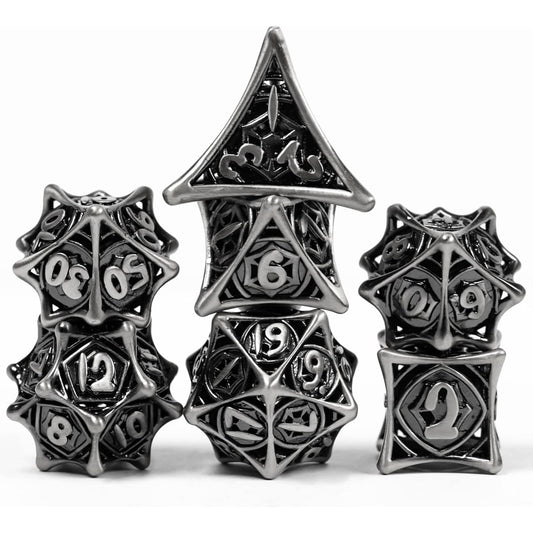 UDIXI Metal DND Dice Set - Metal Dice Hollow Spider Web for Role Playing Games, Set of 7 Polyhedral Dice for Dungeons & Dragons, MTG, Pathfinder, Tabletop Games, RPG Dice (Ancient Silver)