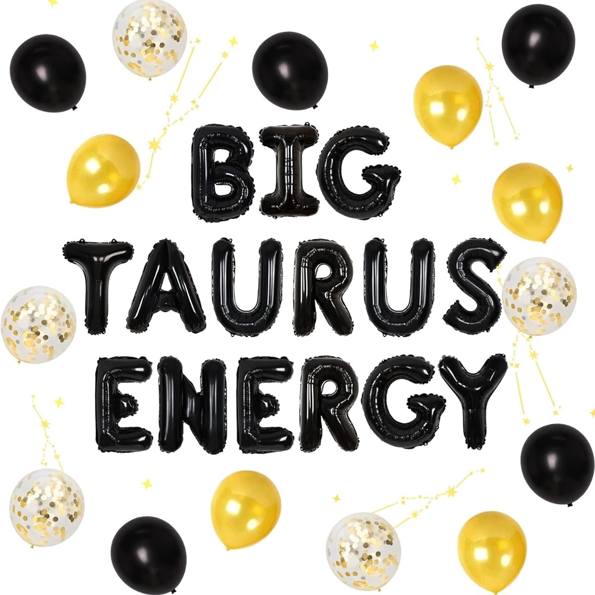 Taurus Birthday Decorations - Zodiac Party Decorations Black & Gold Large Taurus Energy Balloon Banner Confetti Balloons Zodiac Sign 18th 20th 25th Birthday Party Supplies