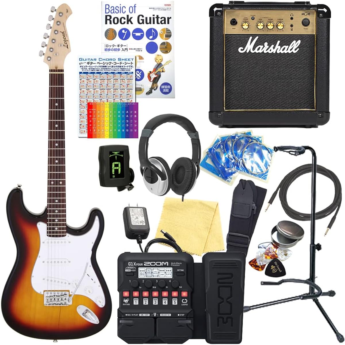 Electric Guitar Beginner Set Stratocaster Type 18-piece Set with Marshall Amplifier Legend LST-Z 3TS [ZOOM G1XFour Multi-Effector Included]