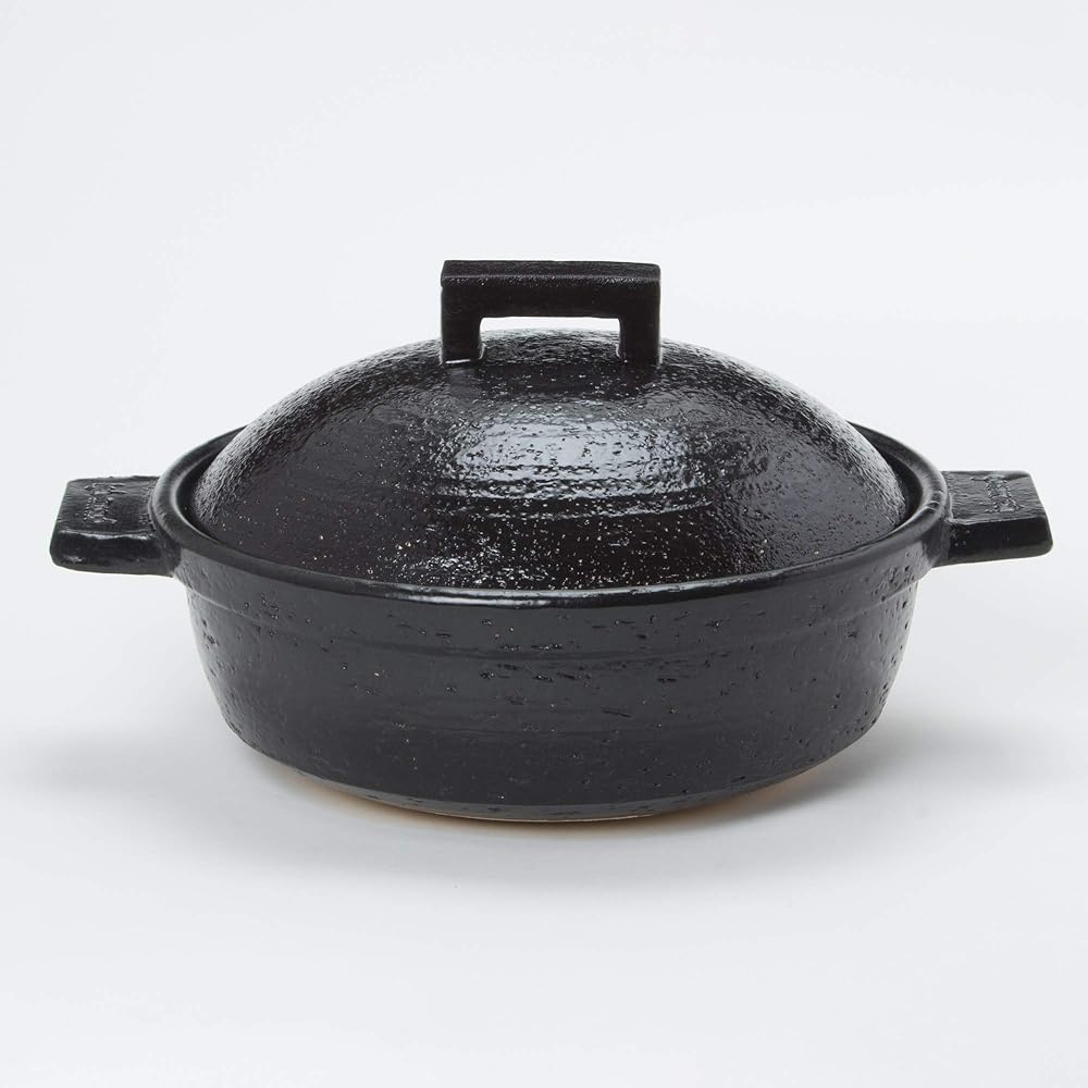 Hasenen Earthen Pot Bistro Steam Pot Small 22 cm 1200 ml For 2-3 people Oven Direct Fire Compatible Black Igayaki Made in Japan Recipe Included CK-24