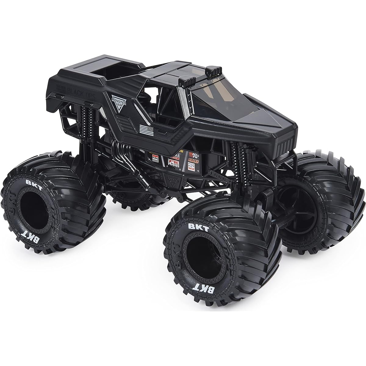 Official Monster Jam Soldier Fortune Truck, Retro Soldier Fortune Black Ops Collector 1:24 Scale Die-Cast Vehicle - Chrome Rims & BKT Tread Tires, Used in All Playsets - Collectable for Fans and Birthdays