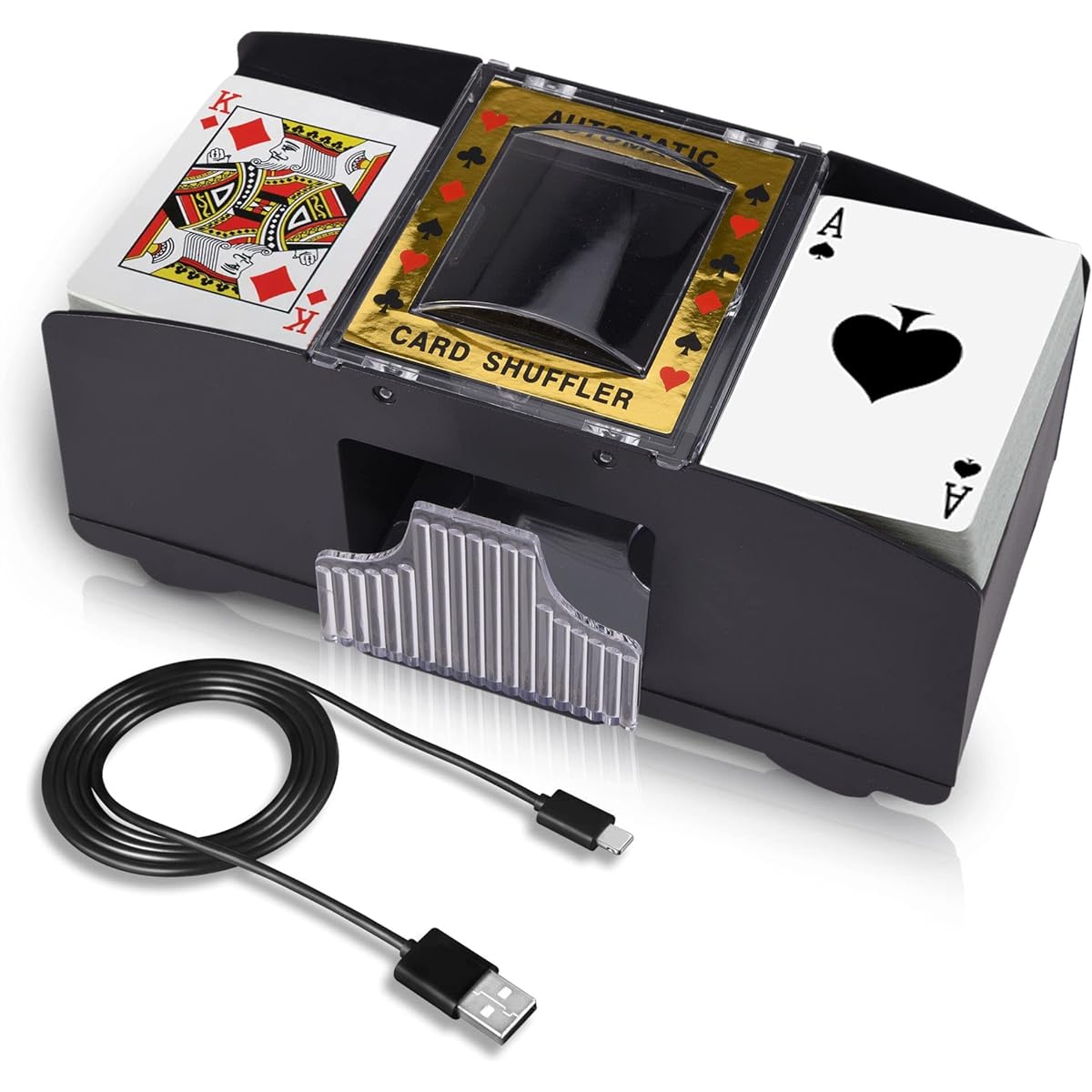 AOPER Automatic Card Shuffler - Electronic Casino Poker Card Shuffler Machine - Battery Operated Plastic Card Mixer - 2 Decks Playing Cards for Home & Party with 2M USB Cable