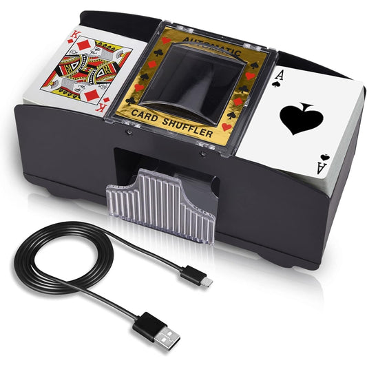 AOPER Automatic Card Shuffler - Electronic Casino Poker Card Shuffler Machine - Battery Operated Plastic Card Mixer - 2 Decks Playing Cards for Home & Party with 2M USB Cable
