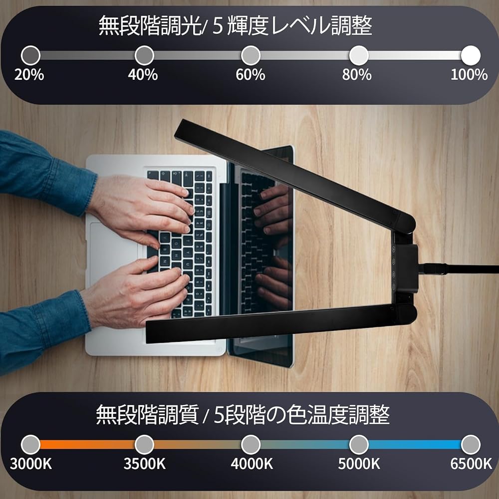 Desk Light LED Desk Lamp Brightness 1900Lx, Foldable LED Desk Light, 37.4" Large Designer Stand Light with Clip, 3 Light Stand Light for Home Office, 24W Auto Dimming Office Lighting Stand