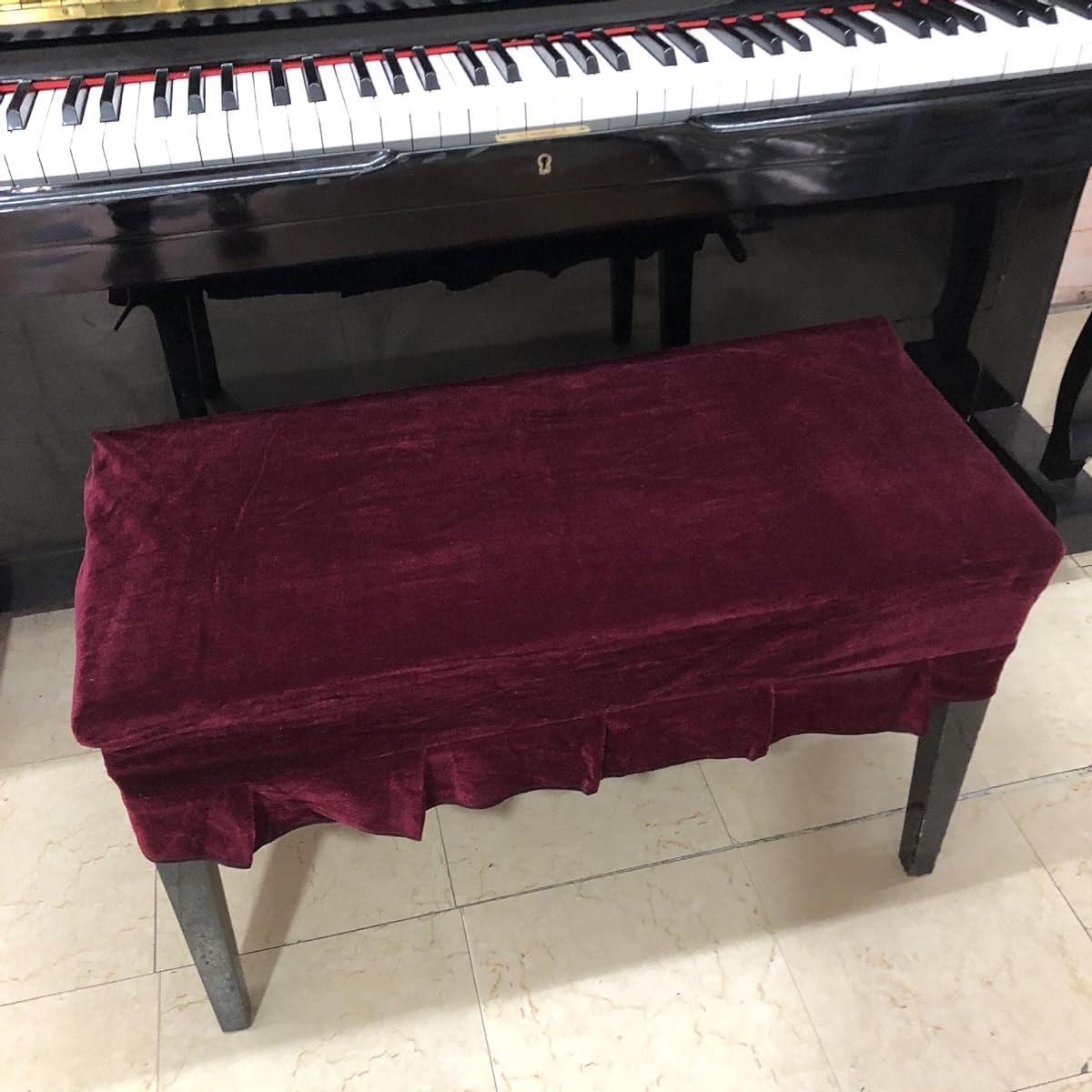 TUOREN Universal Piano Stool Chair Bench Dust Protection Cover for Piano Dual Seat Bench (Deep Red)