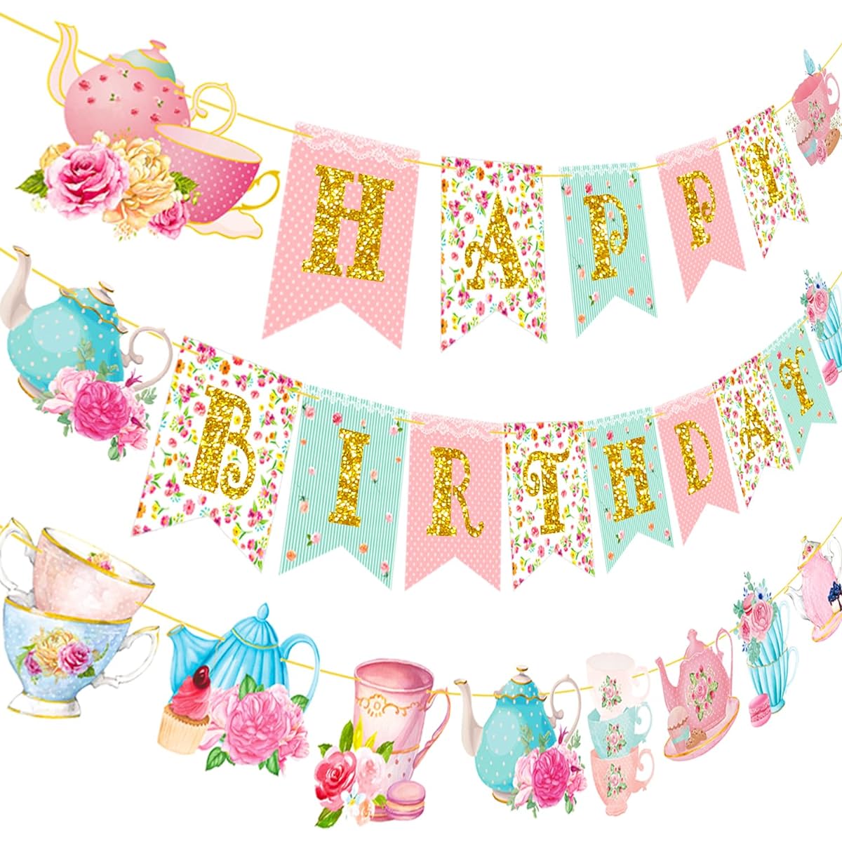 Tea Party Happy Birthday Banner