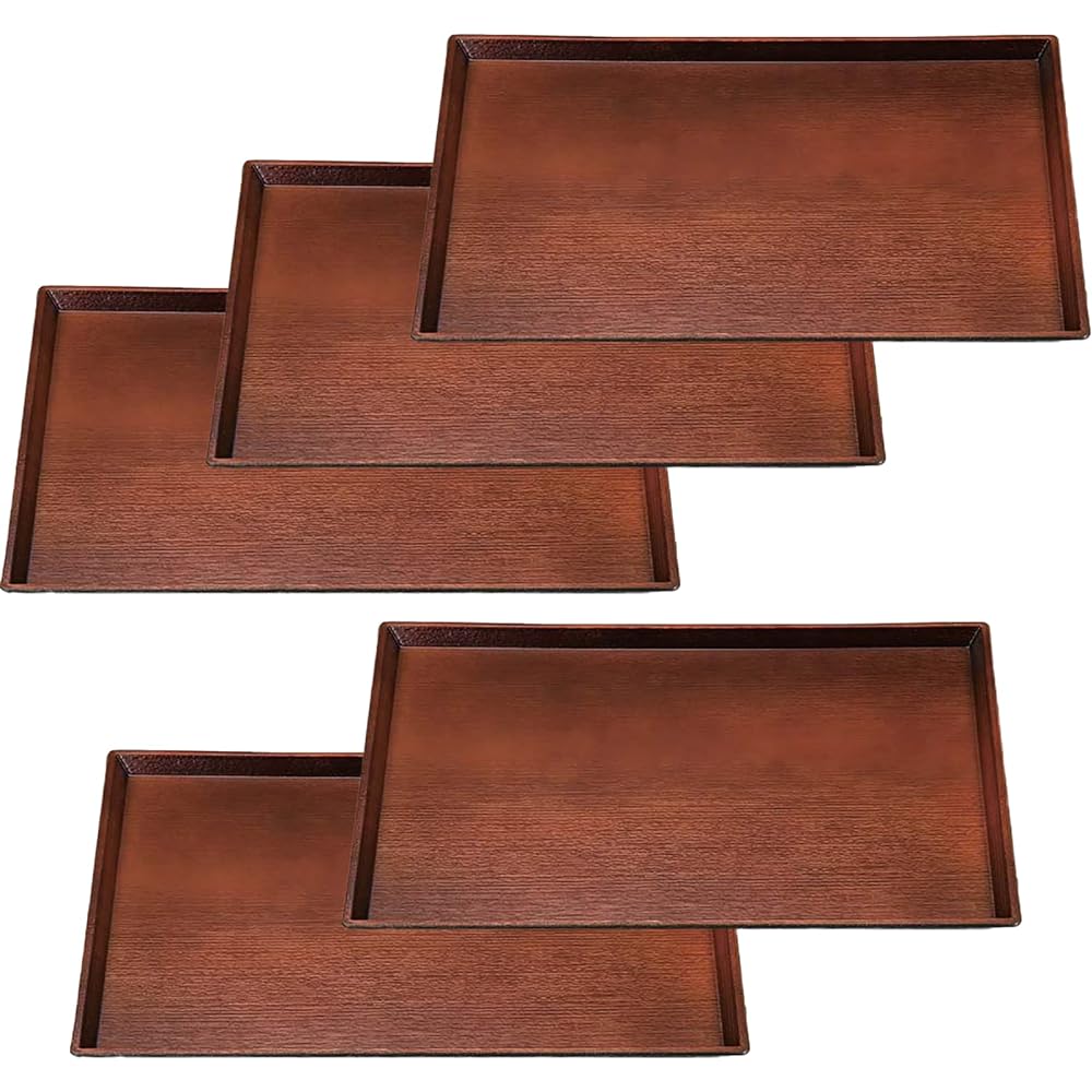 [Commercial Use Set] Fukui Craft Tabletop Tray/Bon, Low Non-Slip Processing, Made in Japan, Clear Stream Long Wood Grain Tray, Brown, 1 Shaku (5 Pieces)