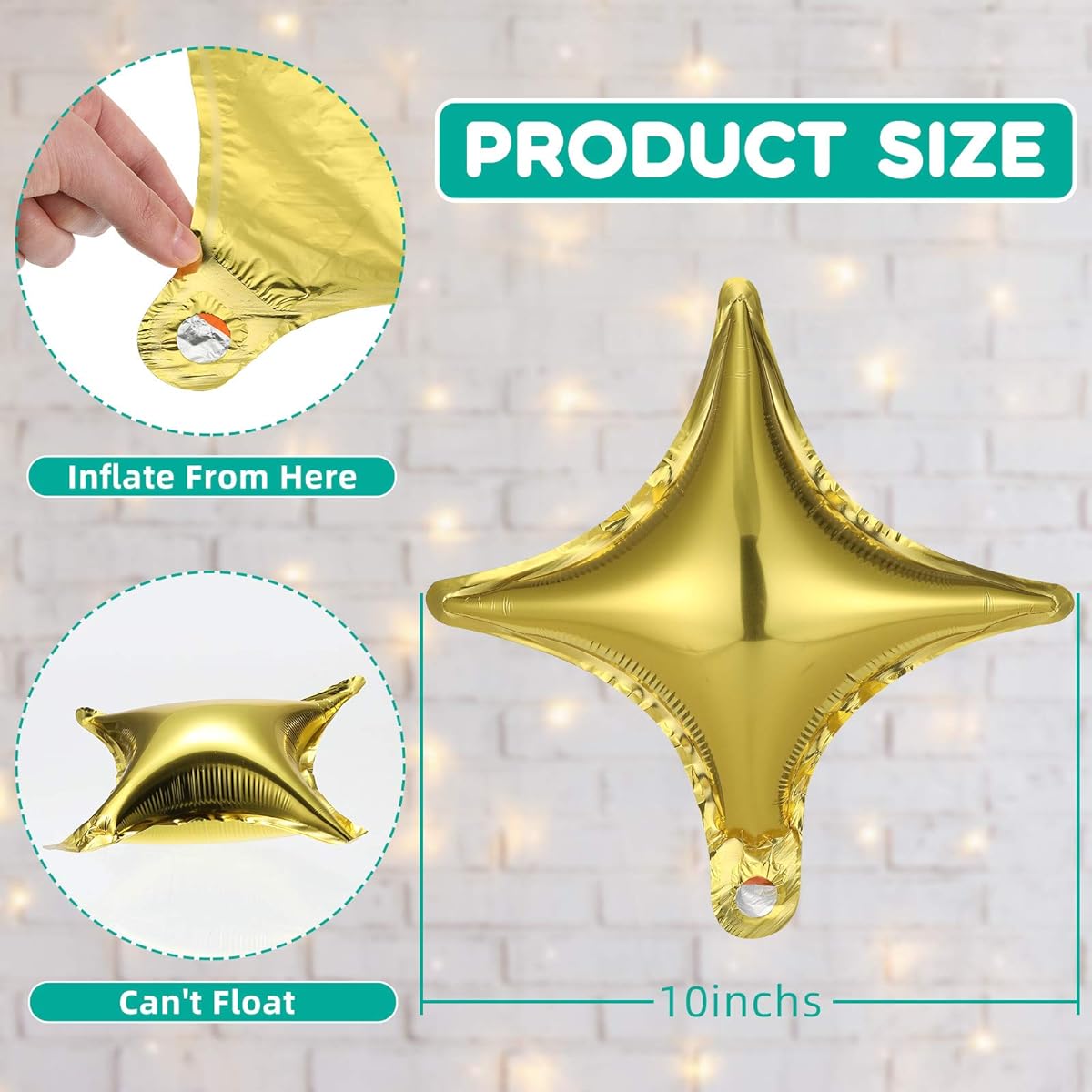 Skylety 60pcs Colorful Star Balloons, 10 Inch Star Foil Balloons, 4-Point Star Mylar Balloons for Wedding Birthday Prom Party