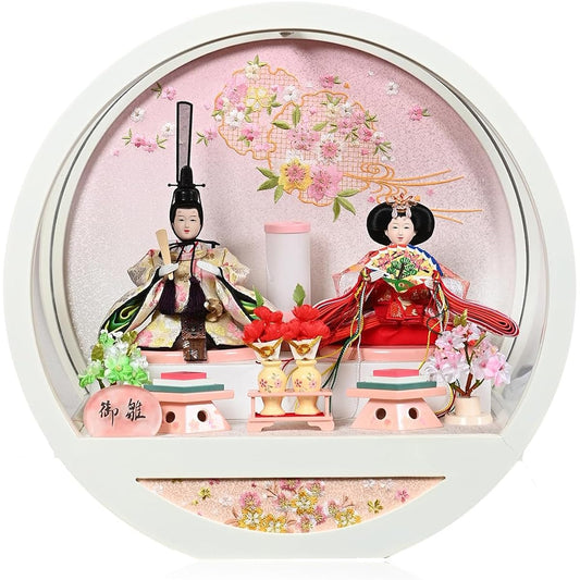 [Hina doll case] [Modern Hina doll case] Enka Kaeshi Shinno pearl white case: Fushimiya supervision [Hina doll] [Stylish round Hina doll case]