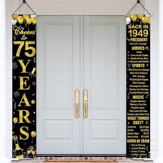 75th Birthday Door Banner Decorations for Women Men Black Gold Happy 75 Birthday Back in 1948 Porch Sign Party Supplies 75th Birthday Decor Outdoor Indoor
