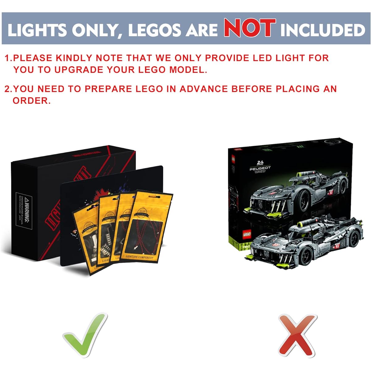 BrickBling LED Lights for Lego Technic Peugeot 9X8 24H Le Man Hybrid Hypercar (Model Not Included) Creative Lights for Lego 42156 Racing Car, Great Gift for Motorsport Fans