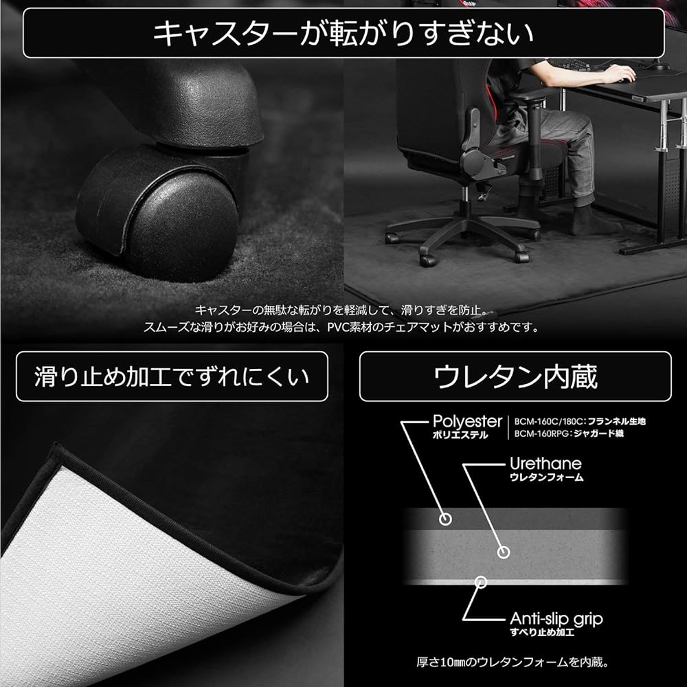 Bauhutte (Bauhutte) desk chair mat carpet type width 180 x depth 160 cm BCM-180C-BK Black