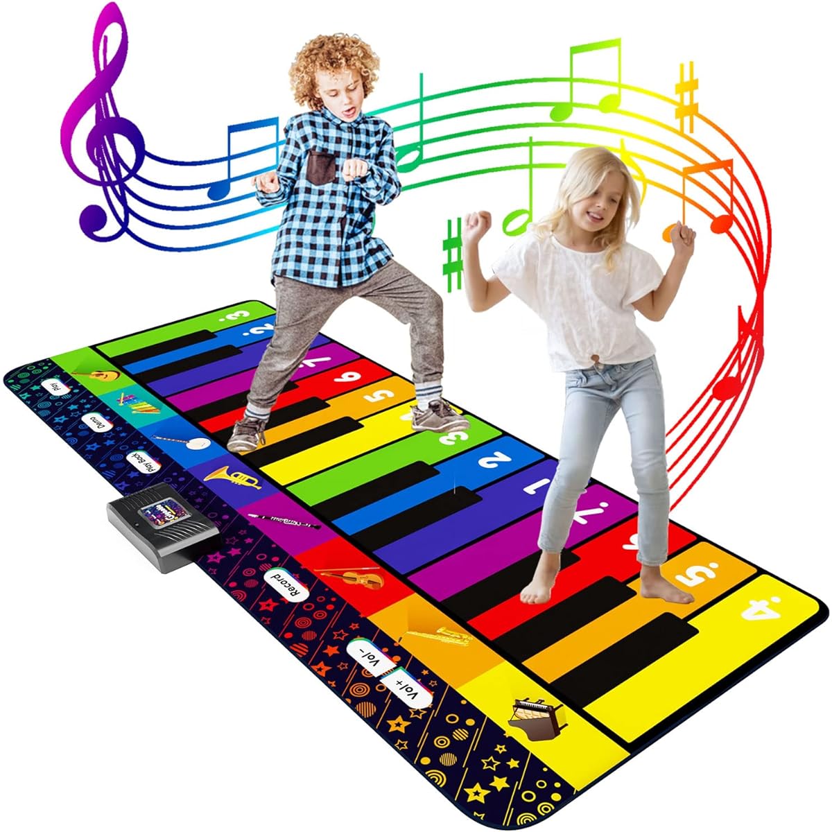 SUNLIN 6ft Floor Piano Mat for Kids and Toddlers, Giant Piano Mat, 24 Keys, 10 Built-in Songs, 8 Instrument Sounds, Record and Play, Song Booklet, Musical Toy Gift for Boys and Girls Age 3 , 4, 5, 6, 7, 8 and 9 years