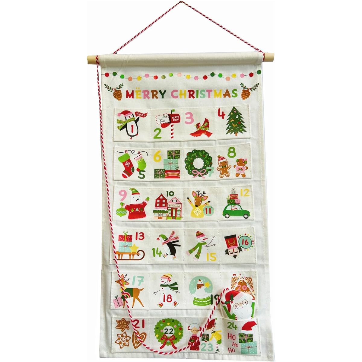 LYSXP Christmas Advent Calendar Christmas Countdown Calendar 24 Cute Christmas Pattern Pockets Santa Claus