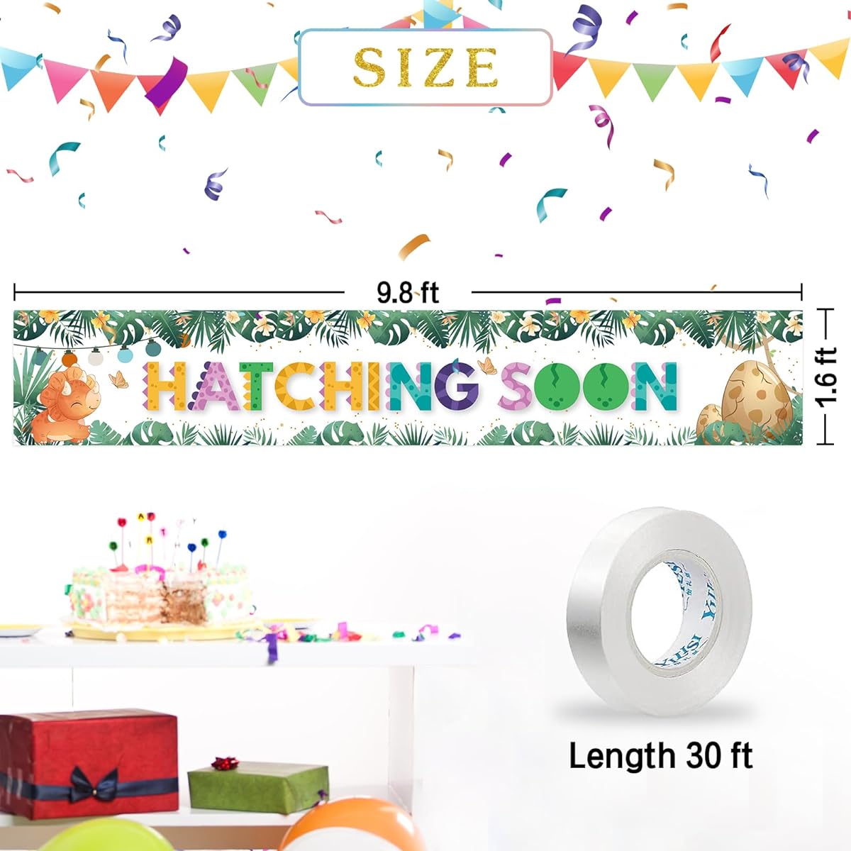 INNORU Large Hatching Backdrop, Welcome Baby Dinosaur Party Lawn Sign Baby 1st Birthday Dinosaur Yard Banner Baby Shower Party Indoor Outdoor Decoration Supplies 9 x 1.5 ft