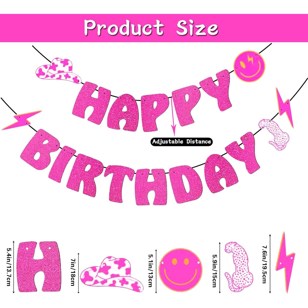 Hot Pink Happy Birthday Banner Preppy Happy Face Leopard Party Favors Kids Teen Girls Birthday Bachelorette Early 2000s Theme Party Y2K Party Hippie Party Decorations