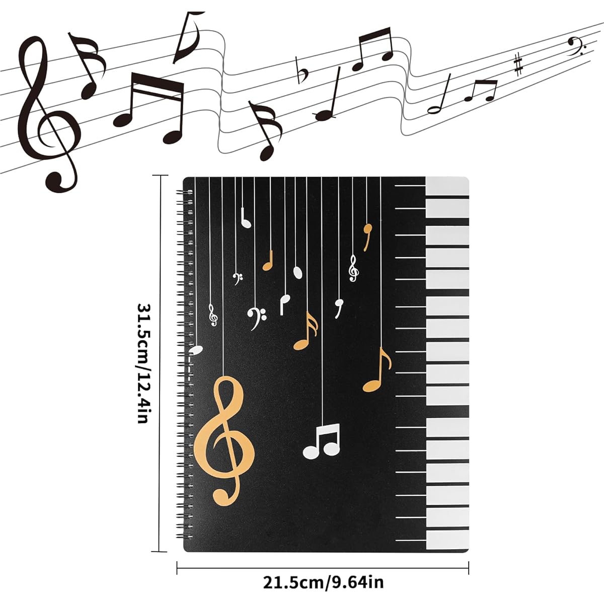 JIANTA Sheet Music Folder A4 120 Pages Spiral Binder Music File Folder 8.5x11 Inch Paper Document Storage Holder Bag Blank Plastic Concert Choir Folder