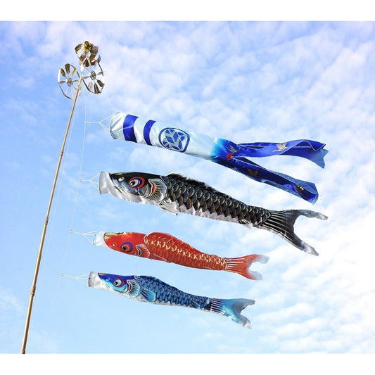 Top quality carp streamer, Royal Nishiki, 2m full set, made with top quality polyester, gold leaf, flying crane streamer (water repellent, with family crest (same family crest on both sides))