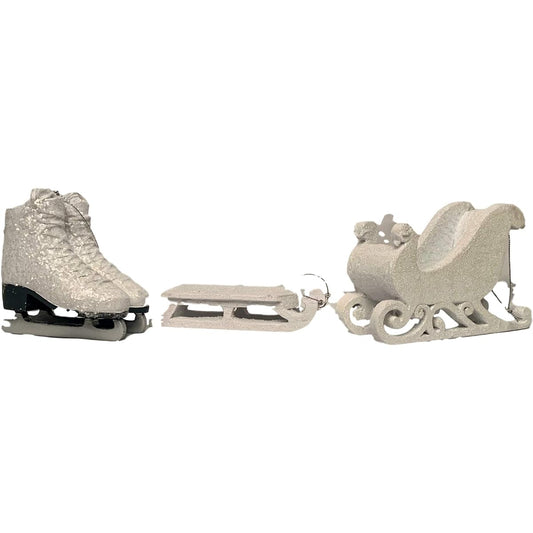 Winter Fun Christmas Ornaments Set of 3 - Skates, Sled, and Sleigh