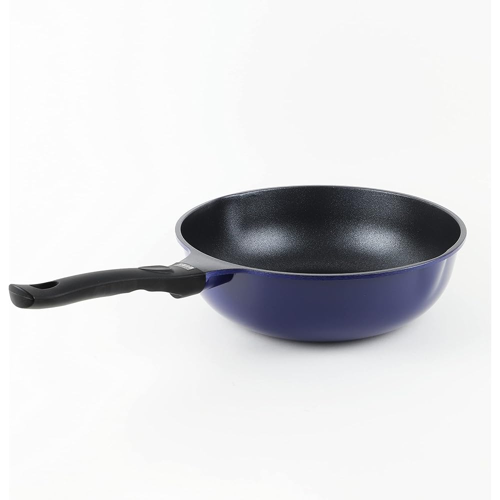 Pearl Metal Lightweight Stir-Fry Pot 28cm IH Compatible Deep Frying Pan Super Blue Marble Light HB-2538 Black