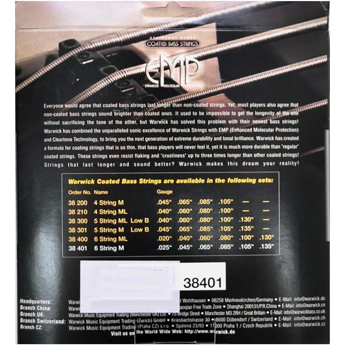 WARWICK Bass Strings 38401 EMP 6-string Set Medium 025-135