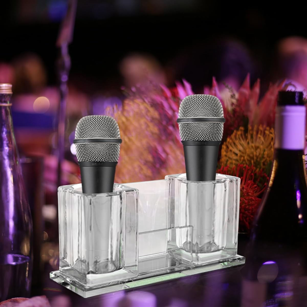 VICASKY Acrylic Pencil Holder Microphone Storage Holder Microphone Stand Holder Desktop Stand Tabletop Microphone Stand Crystal Holder Desk Microphone Holder Tabletop Microphone Base Stable Microphone Stand