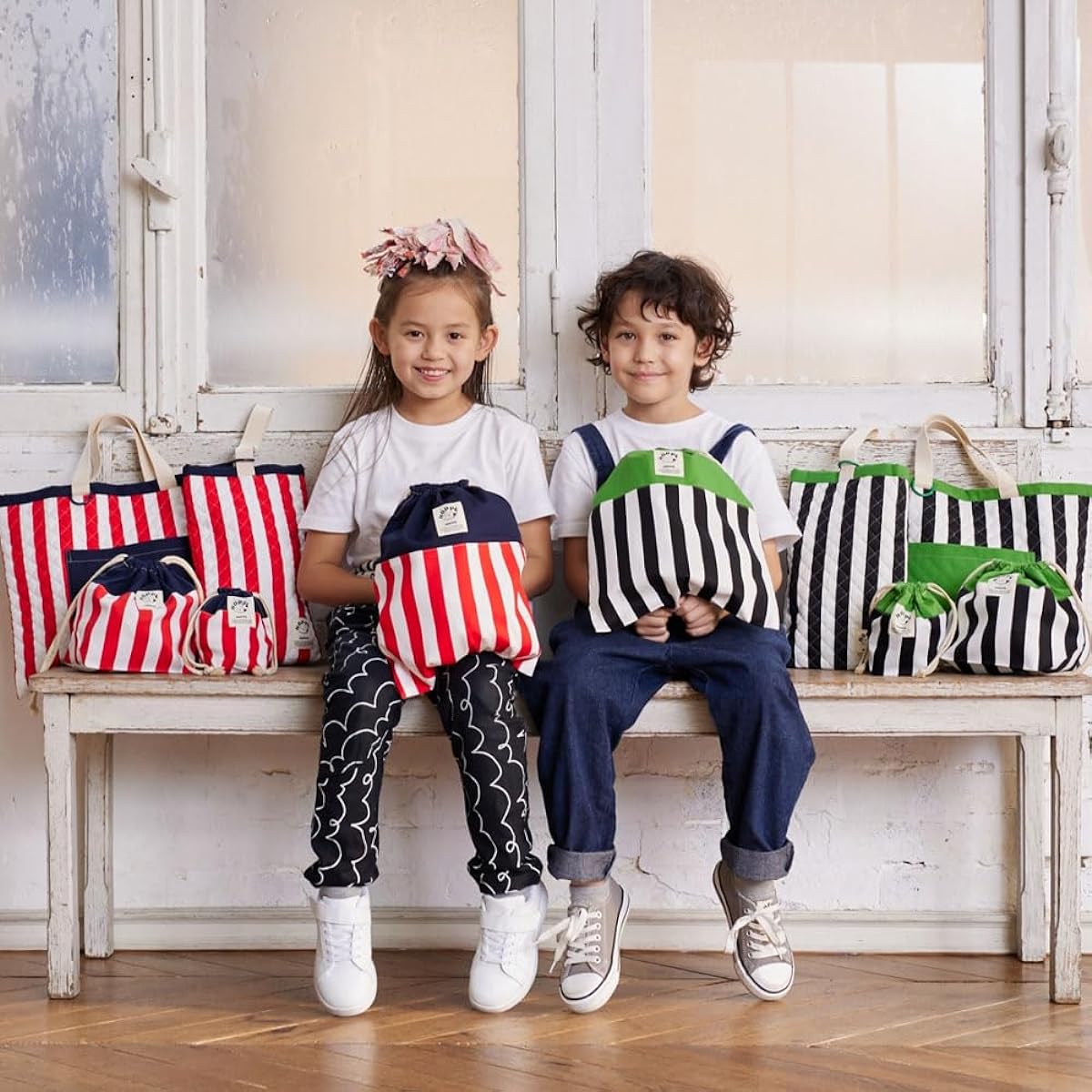 [HOPPE] 5-piece set for going to school, kindergarten, preparation, school entrance gift, graduation gift, present, gift, celebration, essential item, kindergarten, nursery school, elementary school, lesson bag, shoe bag, drawstring bag, kids