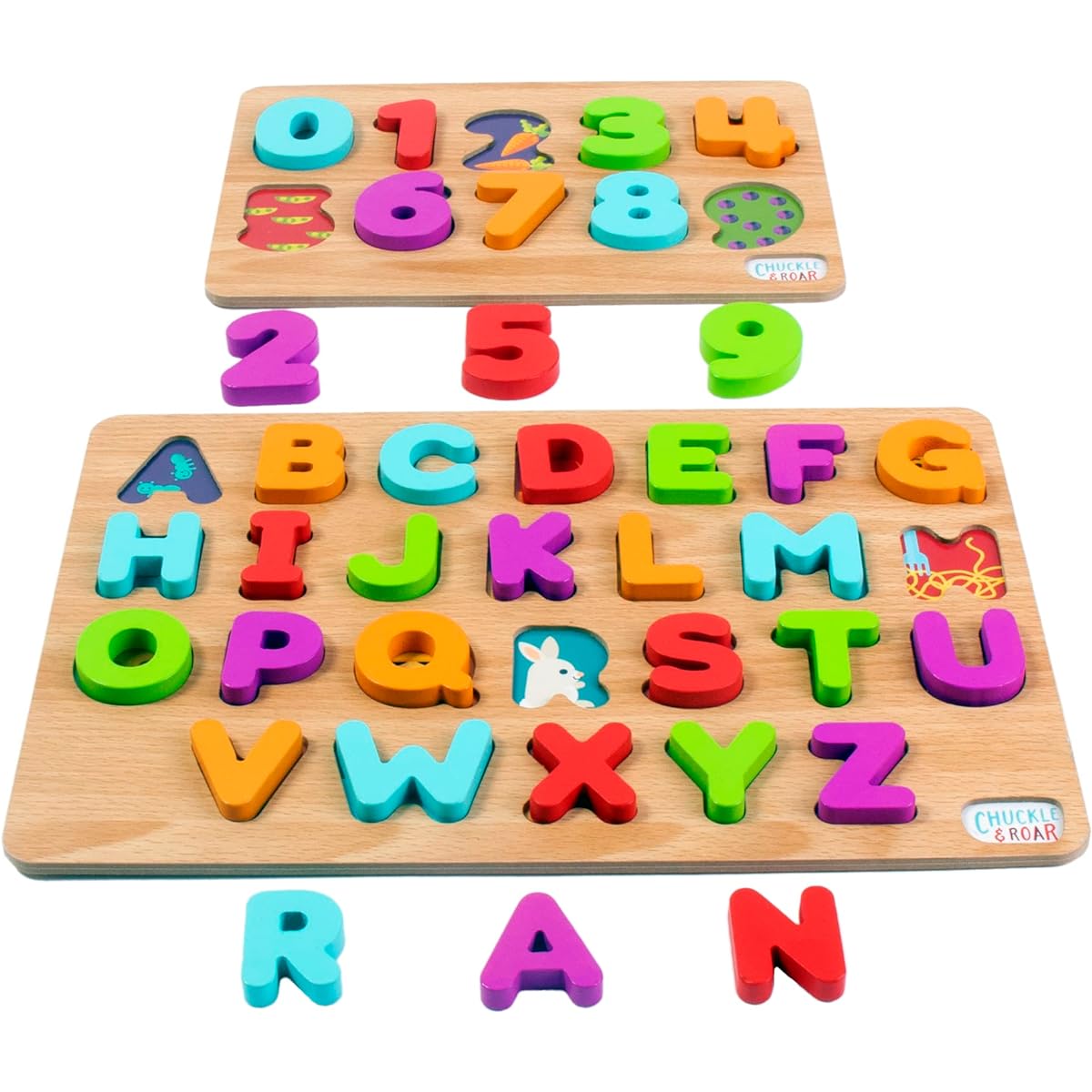 Chuckle & Roar - ABC and 123s Wooden Puzzle - Fun and Educational Wooden Puzzles for Kids - Fine Motor Skill Development - ABC26 123 Piece Puzzle (10 Pieces)
