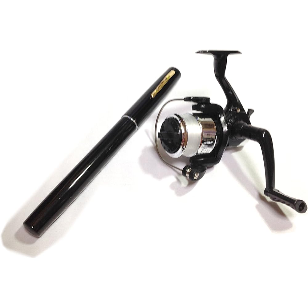 Closing dimensions 22cm Total length 150cm Minimum fishing rod Pen type portable rod Set with spinning reel Black