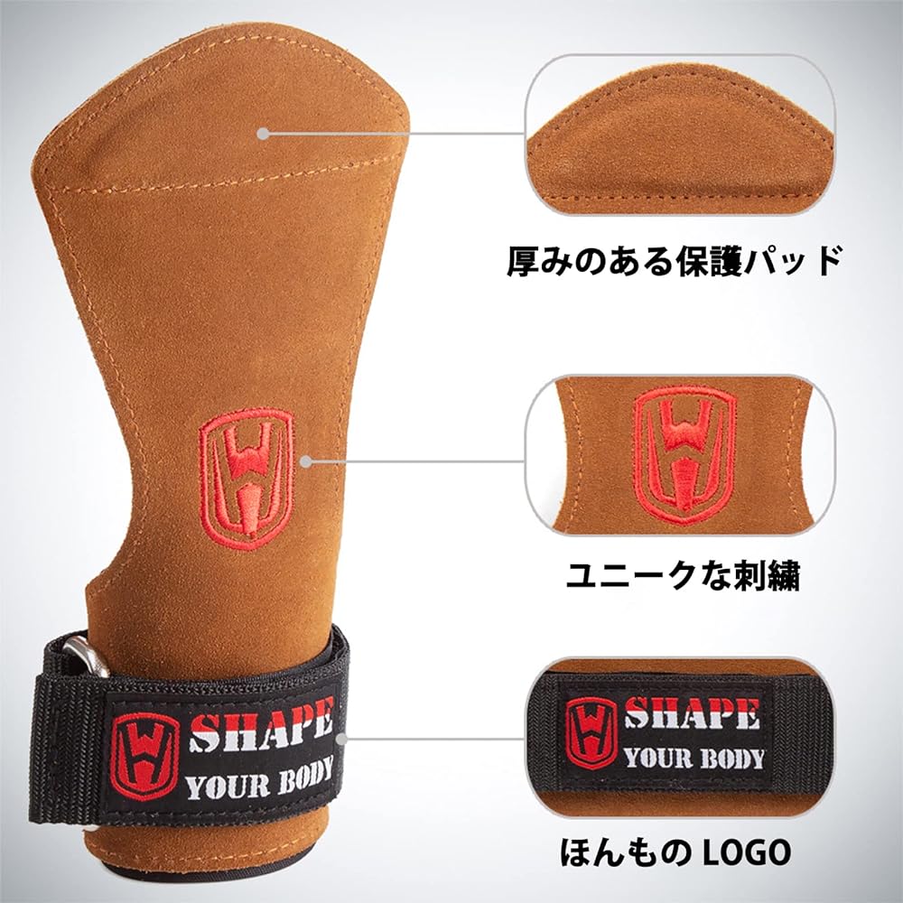 SunGoddy Power Grip Genuine Leather Muscle Training Training Gloves Anti-Slip Leather Gloves Grip Leather Wrist Cowhide Weight Wrist Fixation Protection Pull Up Fitness Sports Dumbbell Bench Press Barbell Supporter