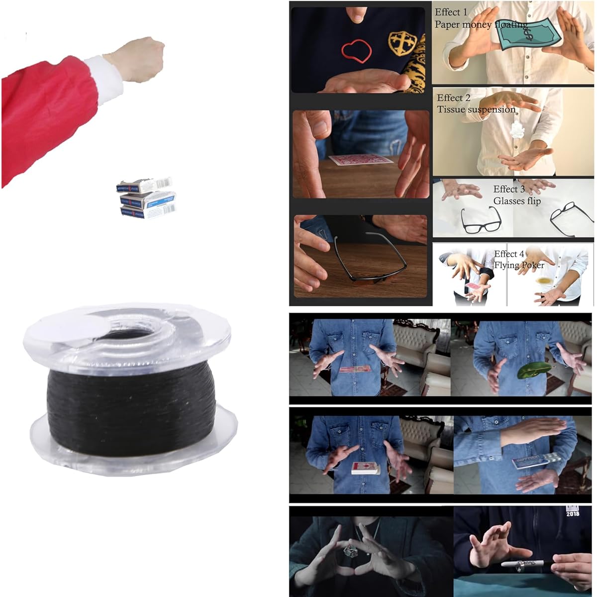 sumrica Magic 6 Pieces Magician Invisible Thread Scroll Type Invisible Thread Magic Trick Invisible String Magic Thread Gimmick Magic Reel Prop Magician Accessories