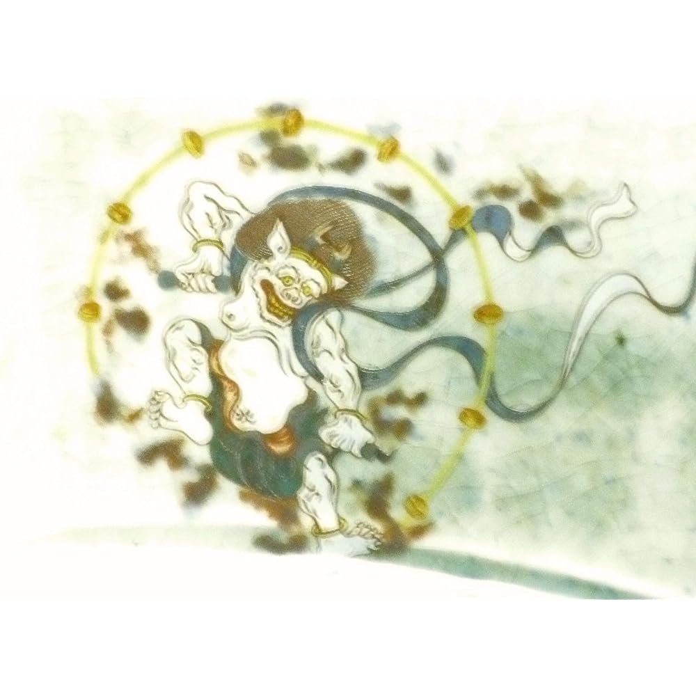 Kutani ware [Long plate for grilled fish] Wind God and Raijin back picture